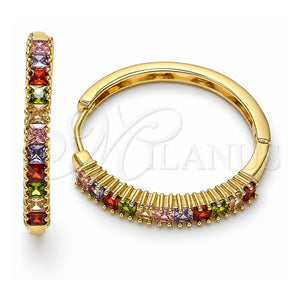 Argolla Huggie 02.210.0105.1.35 Oro Laminado, Diseño de Baguette, con Zirconia Cubica Multicolor, Pulido, Tono Dorado