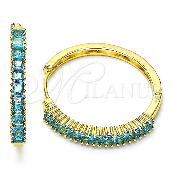 Argolla Huggie 02.210.0105.14.35 Oro Laminado, Diseño de Baguette, con Topacio Azul Zirconia Cubica, Pulido, Tono Dorado
