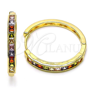 Argolla Huggie 02.210.0106.1.35 Oro Laminado, Diseño de Baguette, con Multicolor Zirconia Cubica, Pulido, Tono Dorado