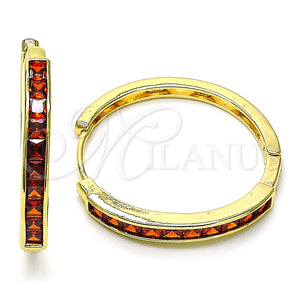 Argolla Huggie 02.210.0106.12.35 Oro Laminado, Diseño de Baguette, con Granate Zirconia Cubica, Pulido, Tono Dorado