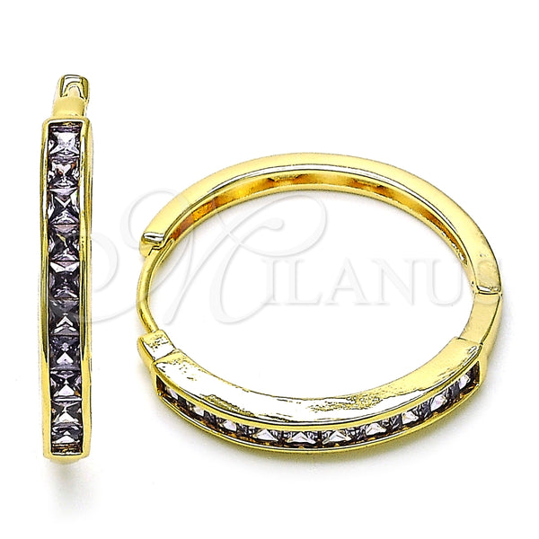 Argolla Huggie 02.210.0106.15.35 Oro Laminado, Diseño de Baguette, con Amatista Zirconia Cubica, Pulido, Tono Dorado