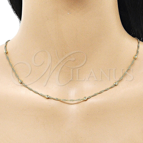 Gargantilla Basica 04.213.0316.24 Oro Laminado, Diseño de Singapore y Bola, Pulido, Tono Dorado (02 MM Thickness, 24 Inches Length)