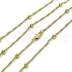 Gargantilla Basica 04.213.0316.24 Oro Laminado, Diseño de Singapore y Bola, Pulido, Tono Dorado (02 MM Thickness, 24 Inches Length)
