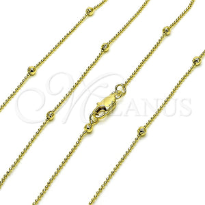 Gargantilla Basica 04.213.0318.24 Oro Laminado, Diseño de Bola, Pulido, Tono Dorado (01 MM Thickness, 24 Inches Length)