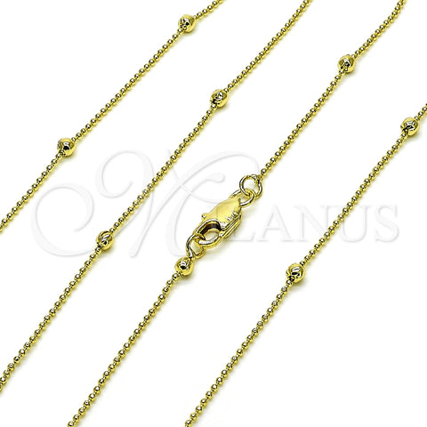 Gargantilla Basica 04.213.0318.24 Oro Laminado, Diseño de Bola, Pulido, Tono Dorado (01 MM Thickness, 24 Inches Length)