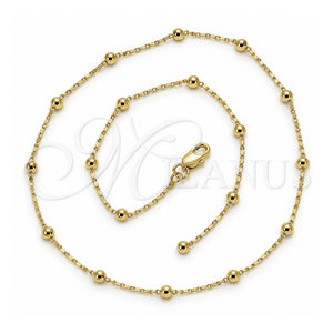Gargantilla Basica 04.213.0320.24 Oro Laminado, Diseño de Bola, Pulido, Tono Dorado (01 MM Thickness, 24 Inches Length)