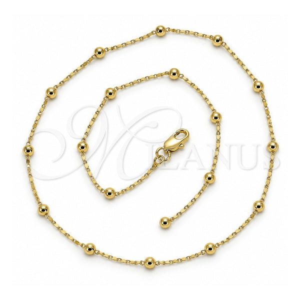 Gargantilla Basica 04.213.0320.24 Oro Laminado, Diseño de Bola, Pulido, Tono Dorado (01 MM Thickness, 24 Inches Length)