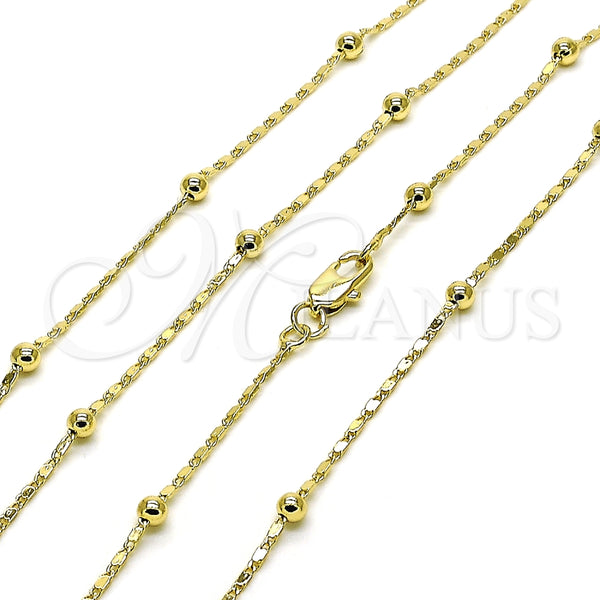 Gargantilla Basica 04.213.0320.24 Oro Laminado, Diseño de Bola, Pulido, Tono Dorado (01 MM Thickness, 24 Inches Length)