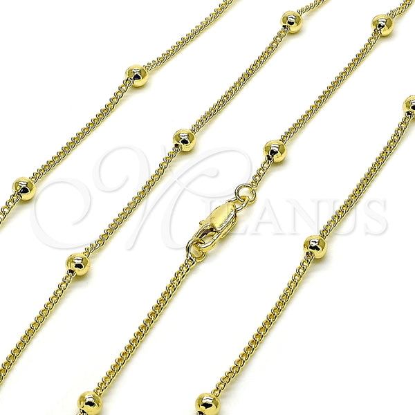 Gargantilla Basica 04.213.0321.24 Oro Laminado, Diseño de Miami Cubana y Bola, Pulido, Tono Dorado (02 MM Thickness, 24 Inches Length)
