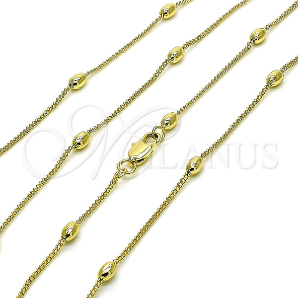 Gargantilla Basica 04.213.0322.24 Oro Laminado, Diseño de Miami Cubana y Bola, Pulido, Tono Dorado (01 MM Thickness, 24 Inches Length)