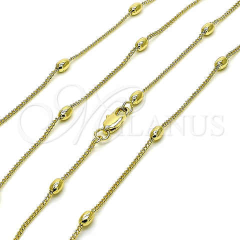 Gargantilla Basica 04.213.0322.24 Oro Laminado, Diseño de Miami Cubana y Bola, Pulido, Tono Dorado (01 MM Thickness, 24 Inches Length)