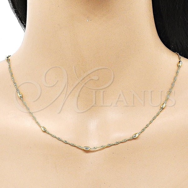 Gargantilla Basica 04.213.0279.24 Oro Laminado, Diseño de Singapore y Bola, Pulido, Tono Dorado (01 MM Thickness, 18 Inches Length)