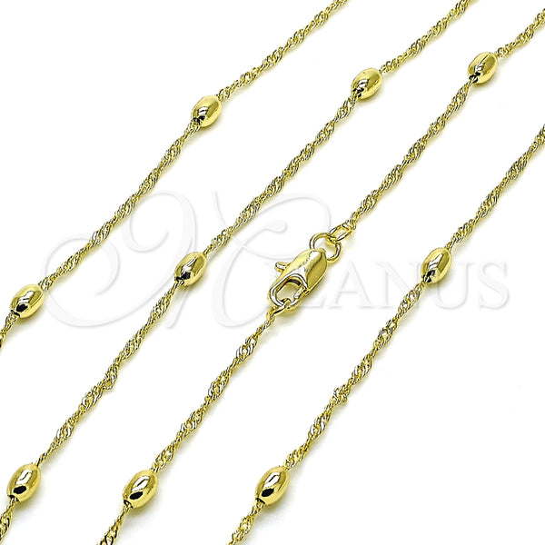 Gargantilla Basica 04.213.0279.24 Oro Laminado, Diseño de Singapore y Bola, Pulido, Tono Dorado (01 MM Thickness, 18 Inches Length)