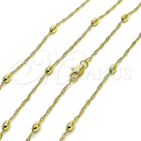 Gargantilla Basica 04.213.0279.24 Oro Laminado, Diseño de Singapore y Bola, Pulido, Tono Dorado (01 MM Thickness, 18 Inches Length)