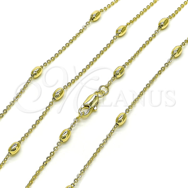 Gargantilla Basica 04.213.0323.24 Oro Laminado, Diseño de Rolo y Bola, Pulido, Tono Dorado (01 MM Thickness, 24 Inches Length)