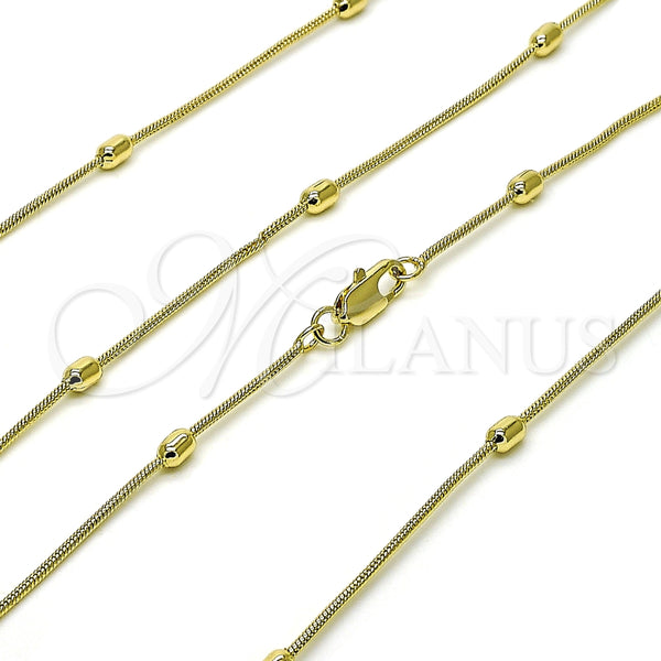 Gargantilla Basica 04.213.0327.18 Oro Laminado, Diseño de Cola de Raton y Bola, Pulido, Tono Dorado (01 MM Thickness, 18 Inches Length)