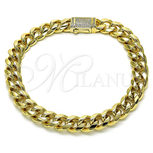 Tobillera Elegante 03.253.0099.09 Oro Laminado, Diseño de Miami Cubana, con Blanca Micro Pave, Pulido, Tono Dorado (10 MM Thickness, 9 Inches Length)