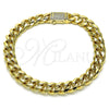 Tobillera Elegante 03.253.0099.09 Oro Laminado, Diseño de Miami Cubana, con Blanca Micro Pave, Pulido, Tono Dorado (10 MM Thickness, 9 Inches Length)