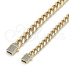 Tobillera Elegante 03.253.0099.09 Oro Laminado, Diseño de Miami Cubana, con Blanca Micro Pave, Pulido, Tono Dorado (10 MM Thickness, 9 Inches Length)
