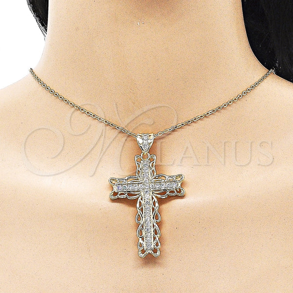 Dije Religioso 05.253.0181 Oro Laminado, Diseño de Cruz, con Blanca Zirconia Cubica, Pulido, Tono Dorado