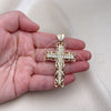 Dije Religioso 05.253.0181 Oro Laminado, Diseño de Cruz, con Blanca Zirconia Cubica, Pulido, Tono Dorado