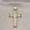 Dije Religioso 05.253.0181 Oro Laminado, Diseño de Cruz, con Blanca Zirconia Cubica, Pulido, Tono Dorado