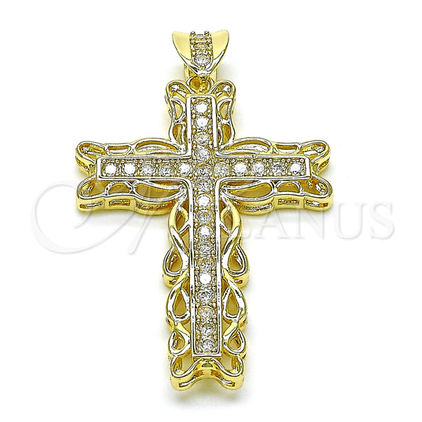 Dije Religioso 05.253.0181 Oro Laminado, Diseño de Cruz, con Blanca Zirconia Cubica, Pulido, Tono Dorado