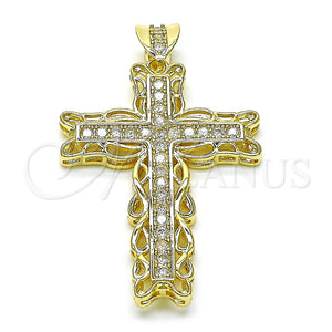 Dije Religioso 05.253.0181 Oro Laminado, Diseño de Cruz, con Blanca Zirconia Cubica, Pulido, Tono Dorado