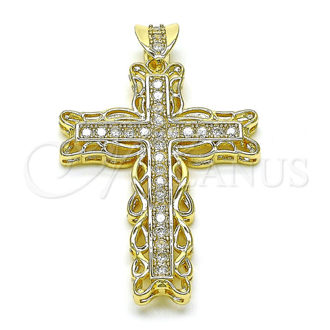 Dije Religioso 05.253.0181 Oro Laminado, Diseño de Cruz, con Blanca Zirconia Cubica, Pulido, Tono Dorado