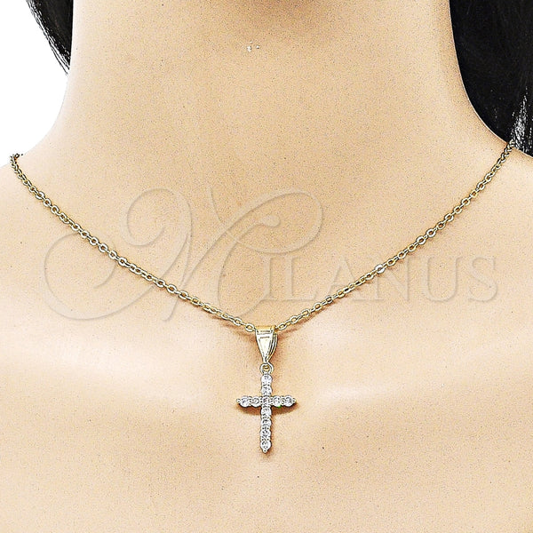 Dije Religioso 05.253.0182 Oro Laminado, Diseño de Cruz, con Blanca Zirconia Cubica, Pulido, Tono Dorado