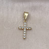 Dije Religioso 05.253.0182 Oro Laminado, Diseño de Cruz, con Blanca Zirconia Cubica, Pulido, Tono Dorado