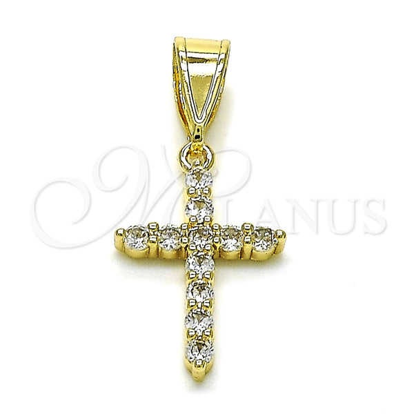 Dije Religioso 05.253.0182 Oro Laminado, Diseño de Cruz, con Blanca Zirconia Cubica, Pulido, Tono Dorado