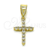 Dije Religioso 05.253.0182 Oro Laminado, Diseño de Cruz, con Blanca Zirconia Cubica, Pulido, Tono Dorado