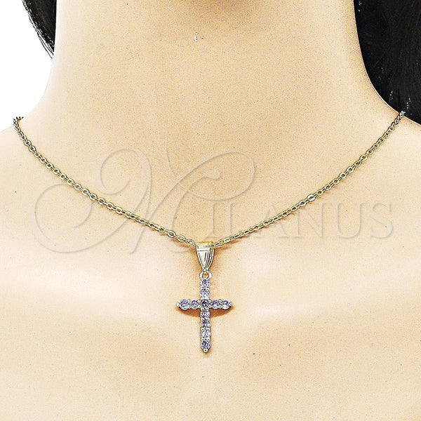 Dije Religioso 05.253.0182.1 Oro Laminado, Diseño de Cruz, con Zirconia Cubica Amatista, Pulido, Tono Dorado