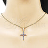 Dije Religioso 05.253.0182.1 Oro Laminado, Diseño de Cruz, con Zirconia Cubica Amatista, Pulido, Tono Dorado