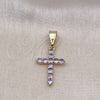 Dije Religioso 05.253.0182.1 Oro Laminado, Diseño de Cruz, con Zirconia Cubica Amatista, Pulido, Tono Dorado