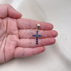 Dije Religioso 05.253.0182.2 Oro Laminado, Diseño de Cruz, con Zafiro Azul Zirconia Cubica, Pulido, Tono Dorado