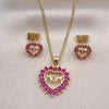 Juego de Arete y Dije de Adulto 10.156.0416.2 Oro Laminado, Diseño de Mama y Corazón, con Rubi Zirconia Cubica, Pulido, Tono Dorado