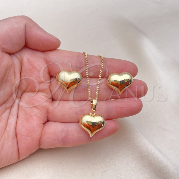 Juego de Arete y Dije de Adulto 10.163.0009 Oro Laminado, Diseño de Corazón y Hueco, Pulido, Tono Dorado