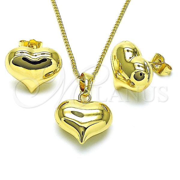 Juego de Arete y Dije de Adulto 10.163.0009 Oro Laminado, Diseño de Corazón y Hueco, Pulido, Tono Dorado