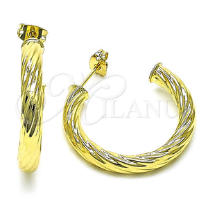 Argolla Mediana 02.213.0637.30 Oro Laminado, Diseño de Torcido y Hueco, Diamantado, Tono Dorado