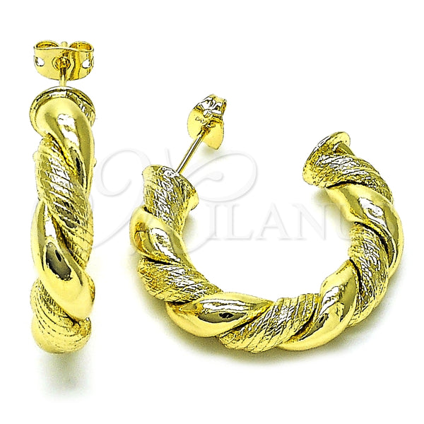 Argolla Mediana 02.213.0638.30 Oro Laminado, Diseño de Torcido, Diamantado, Tono Dorado