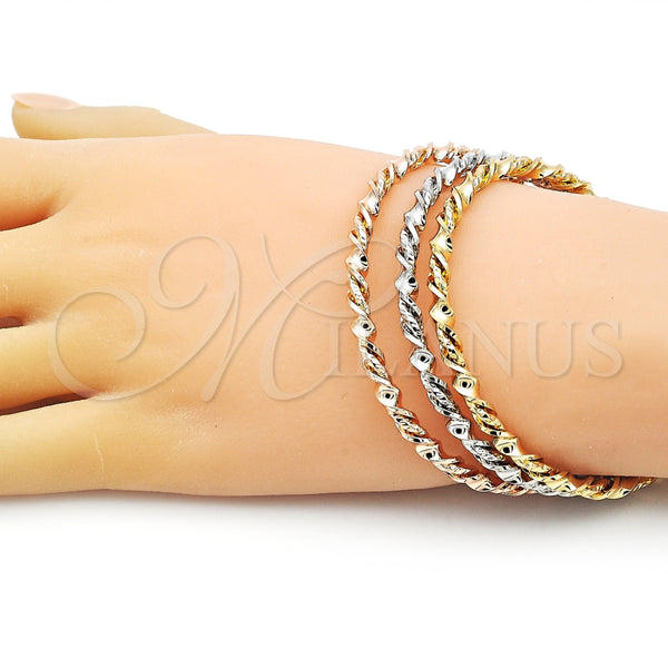Aro Trio 07.170.0022 Oro Laminado, Diseño de Torcido, Diamantado, Tres Tonos (04 MM Thickness, One size fits all)