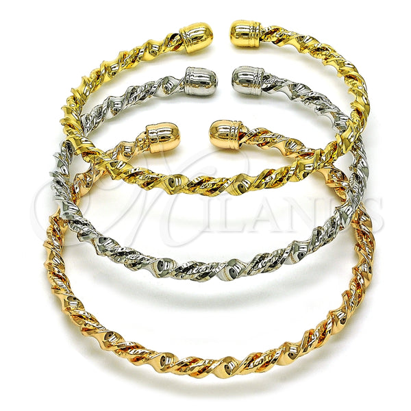 Aro Trio 07.170.0022 Oro Laminado, Diseño de Torcido, Diamantado, Tres Tonos (04 MM Thickness, One size fits all)