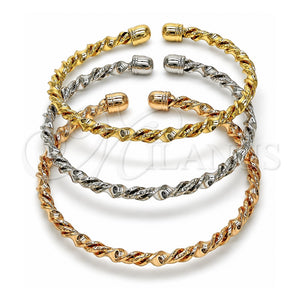 Aro Trio 07.170.0022 Oro Laminado, Diseño de Torcido, Diamantado, Tres Tonos (Grosor 04 MM, Talla Unica)