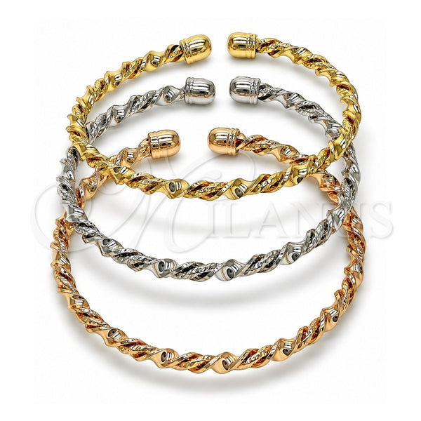 Aro Trio 07.170.0022 Oro Laminado, Diseño de Torcido, Diamantado, Tres Tonos (Grosor 04 MM, Talla Unica)