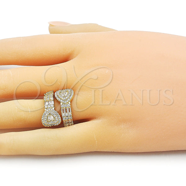 Anillo Multi Piedra 01.283.0033 Oro Laminado, Diseño de Corazón y Baguette, con Zirconia Cubica Blanca y Micro Pave Blanca, Pulido, Tono Dorado (Talla Unica)