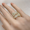 Anillo Multi Piedra 01.283.0033 Oro Laminado, Diseño de Corazón y Baguette, con Zirconia Cubica Blanca y Micro Pave Blanca, Pulido, Tono Dorado (Talla Unica)