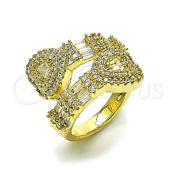 Anillo Multi Piedra 01.283.0033 Oro Laminado, Diseño de Corazón y Baguette, con Zirconia Cubica Blanca y Micro Pave Blanca, Pulido, Tono Dorado (Talla Unica)