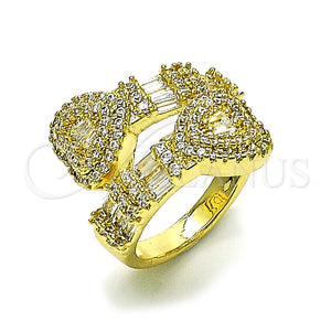 Anillo Multi Piedra 01.283.0033 Oro Laminado, Diseño de Corazón y Baguette, con Zirconia Cubica Blanca y Micro Pave Blanca, Pulido, Tono Dorado (Talla Unica)